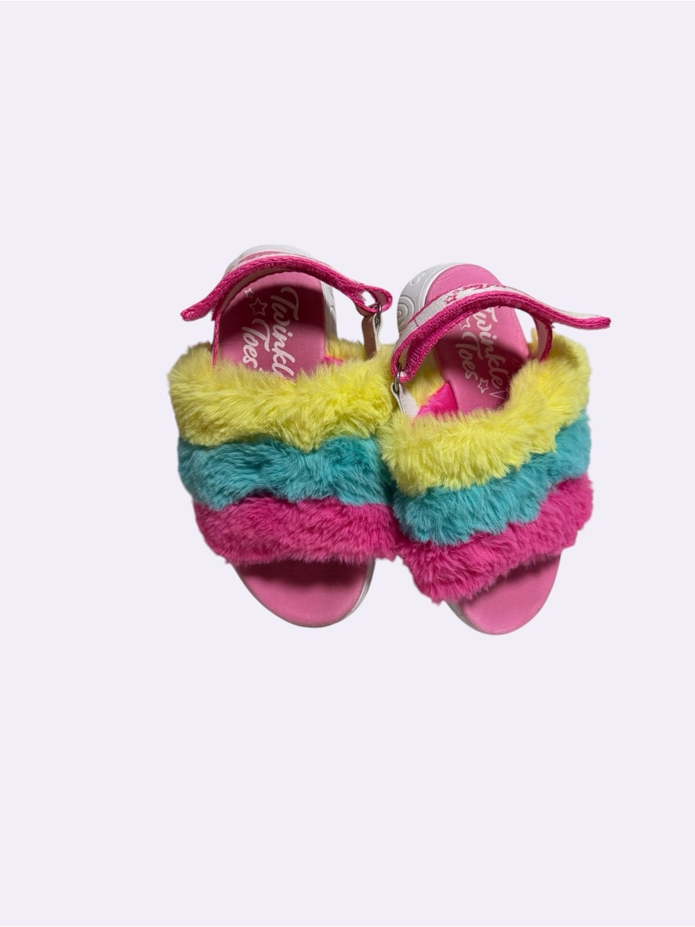 Kids Pink Multi-Color Fuzzy Slide Sandals Toddler Size 10 - Picture 6 of 9